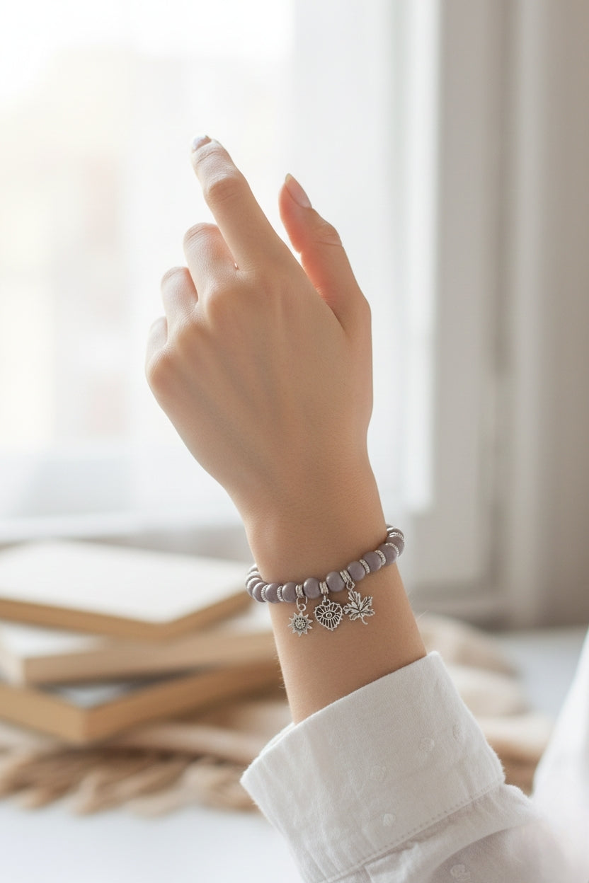 Mauve Bead Charm Bracelet 🍁✨