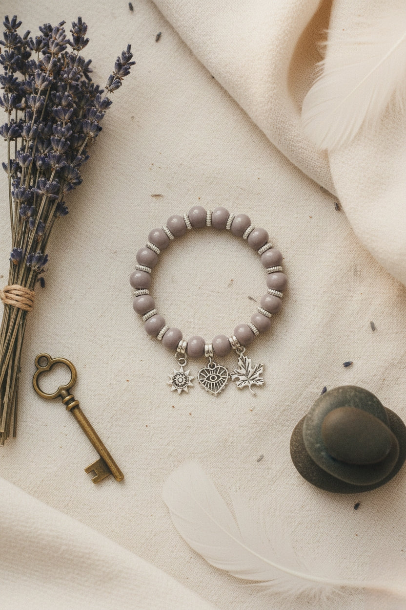 Mauve Bead Charm Bracelet 🍁✨