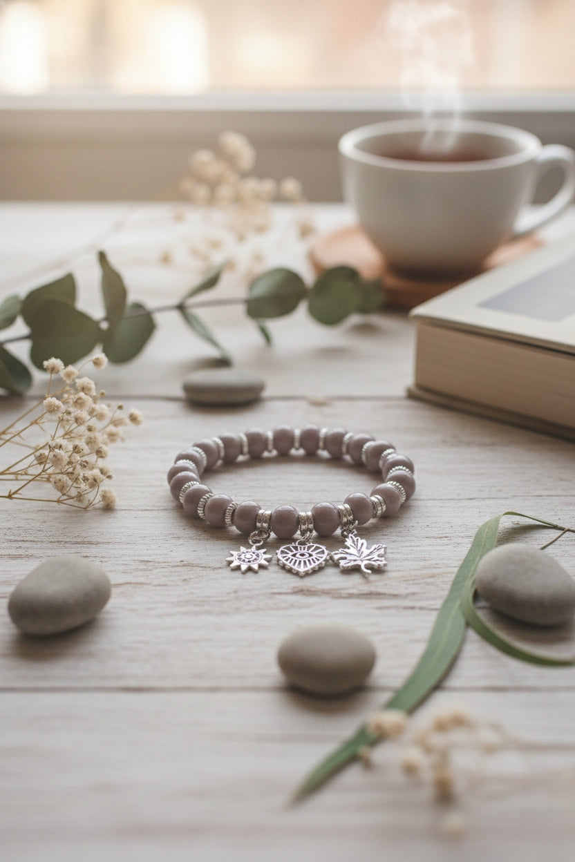 Mauve Bead Charm Bracelet 🍁✨