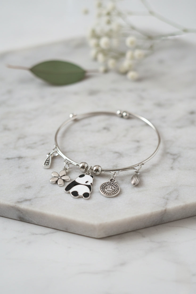 Cute Panda Silver Charm Bracelet 🐼✨
