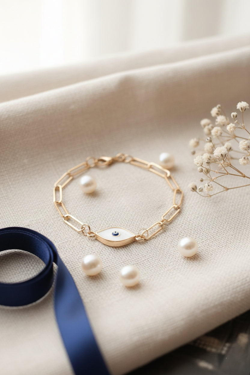 Evil Eye Paperclip Chain Bracelet