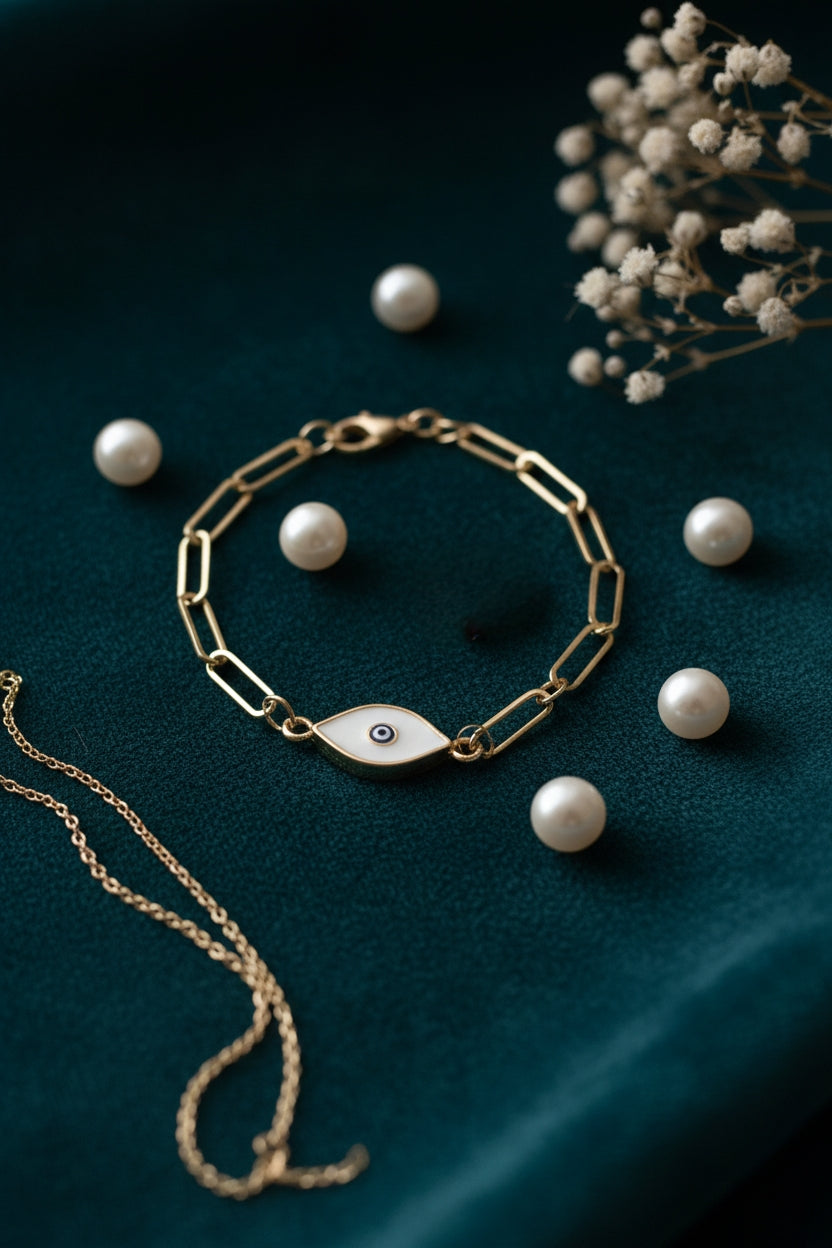 Evil Eye Paperclip Chain Bracelet