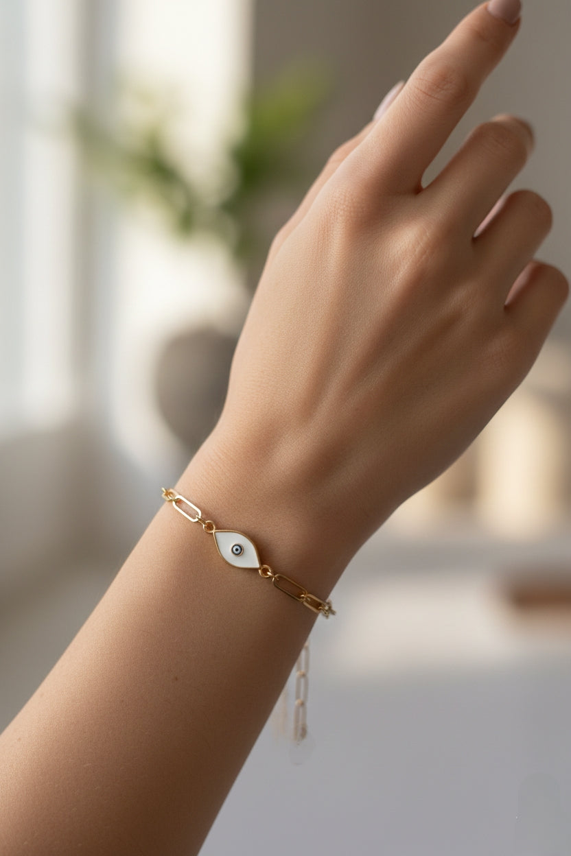 Evil Eye Paperclip Chain Bracelet