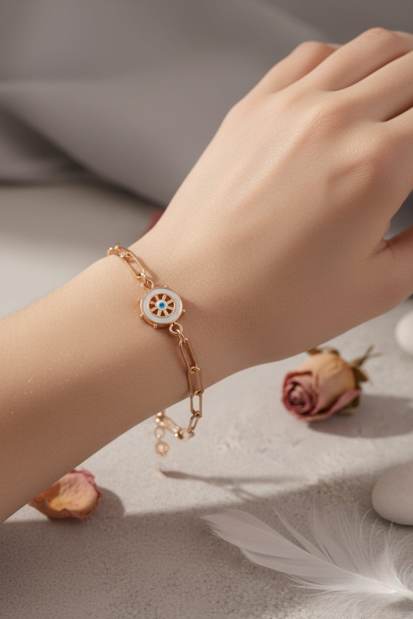 Rose Gold Paperclip Chain Bracelet with Enamel Charm ☸️💖