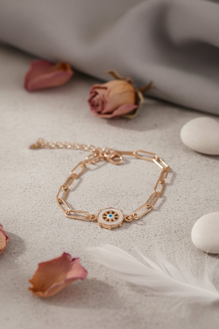 Rose Gold Paperclip Chain Bracelet with Enamel Charm ☸️💖