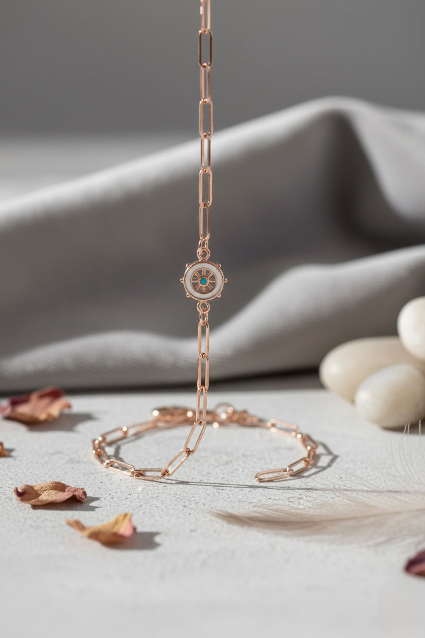 Rose Gold Paperclip Chain Bracelet with Enamel Charm ☸️💖