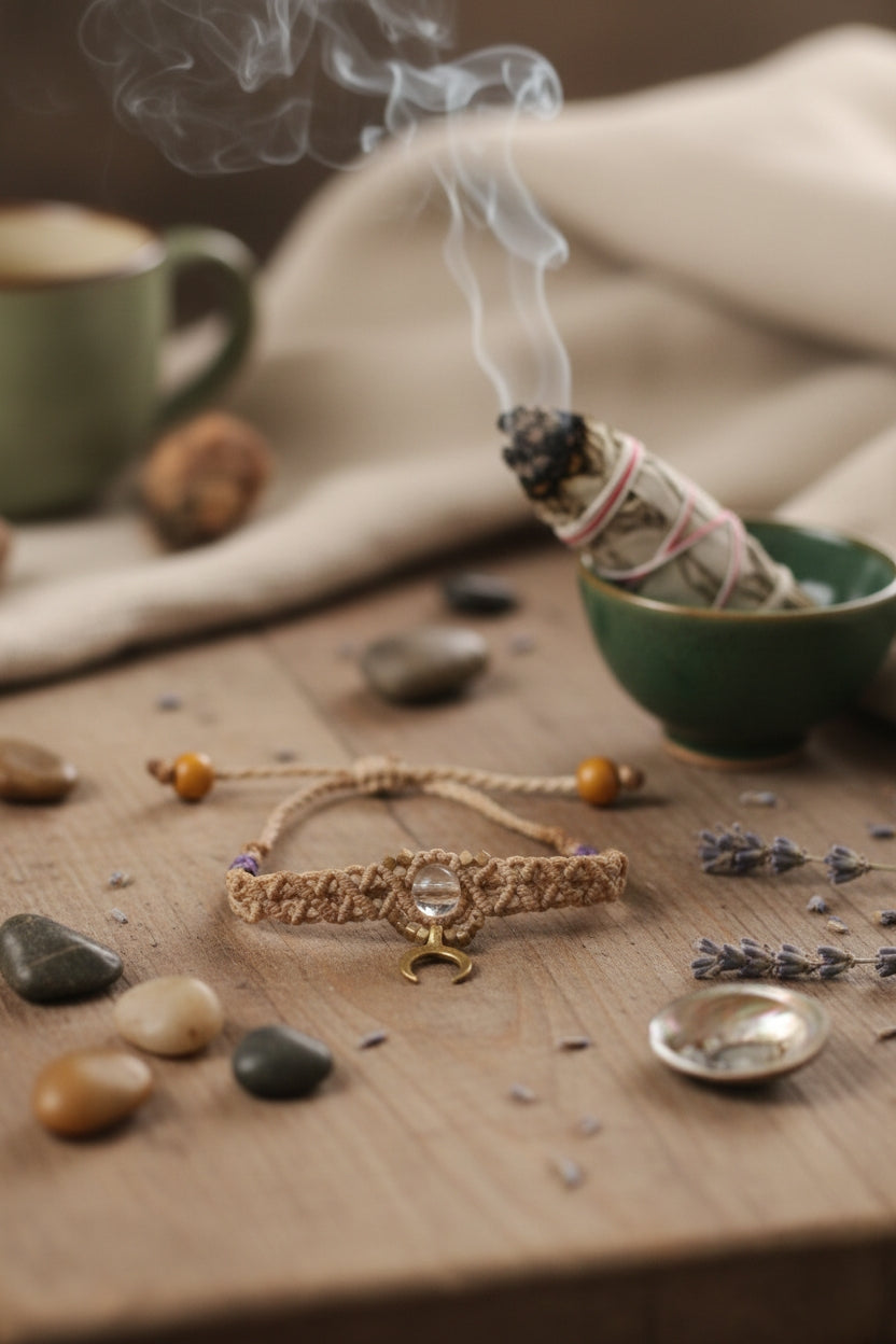Macrame Crystal & Crescent Moon Protection Bracelet 🔮✨