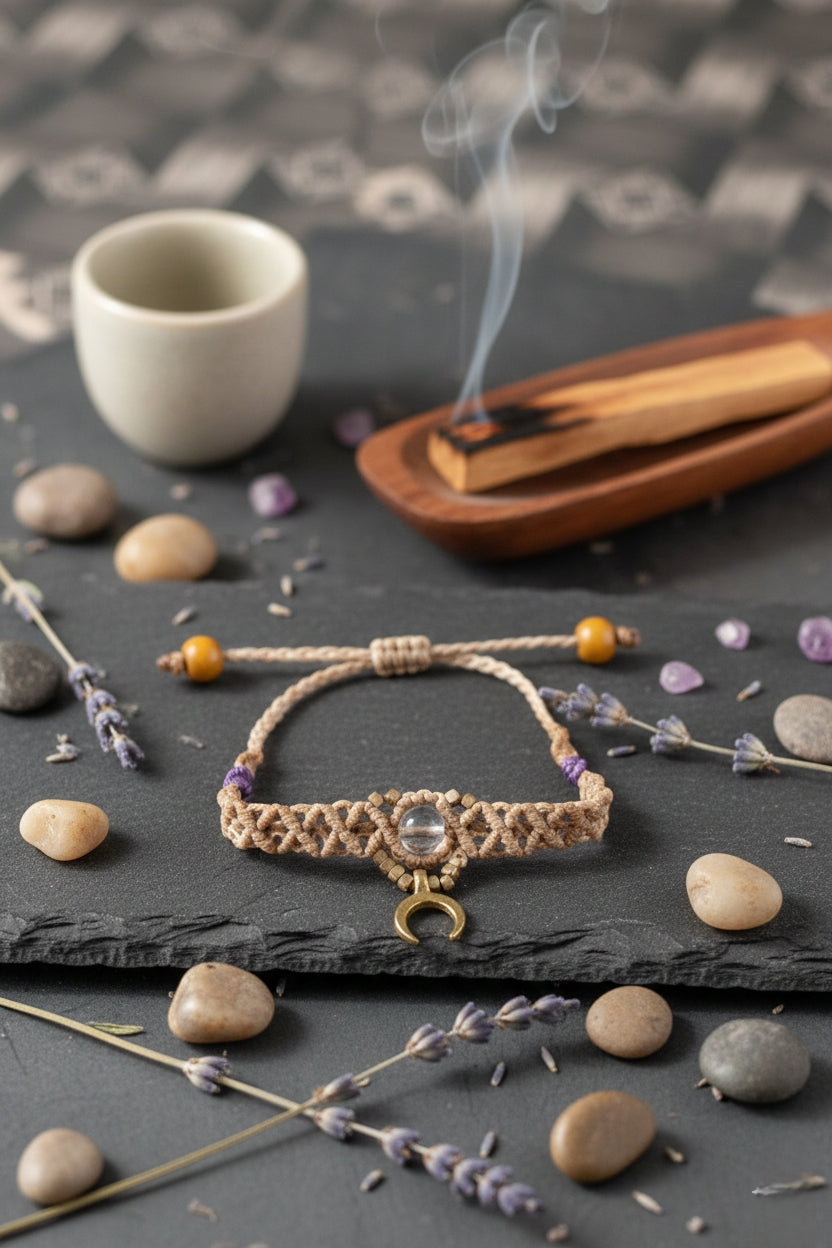 Macrame Crystal & Crescent Moon Protection Bracelet 🔮✨