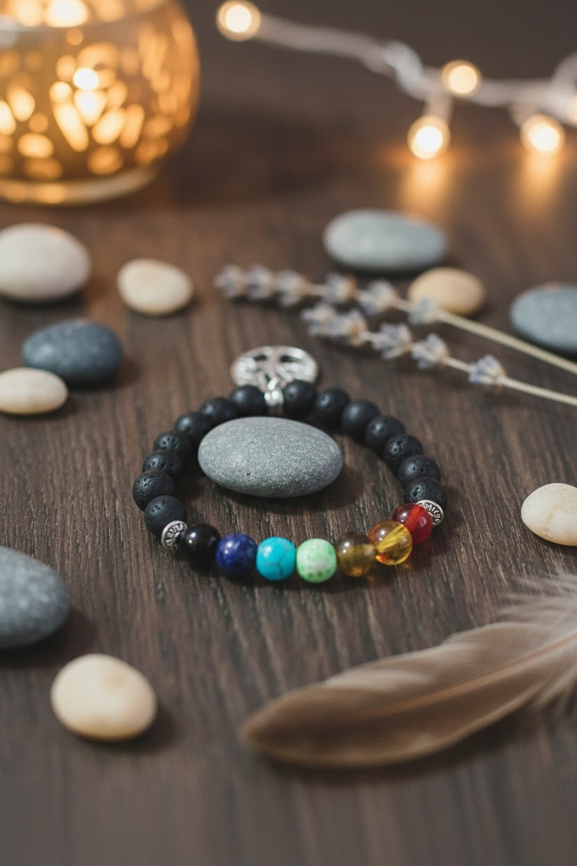 7 Chakra Healing & Lava Stone Diffuser Bracelet 🌳🌈